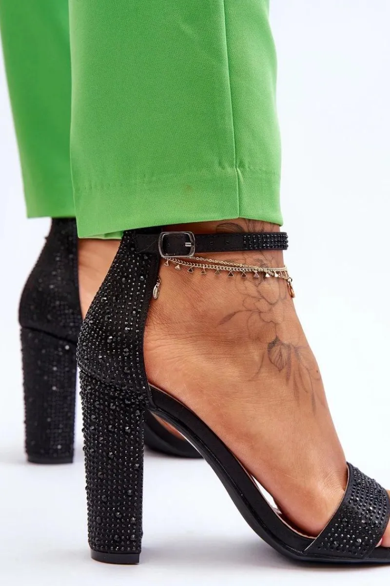 Best Boto Damskie Sandały Na Obcasie Z Cyrkoniami Czarne Idealistic