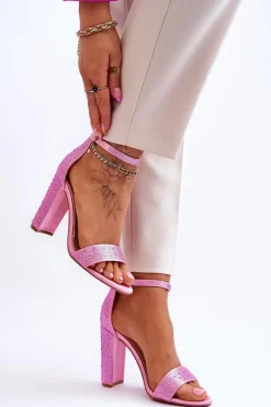Best Damskie Sandały Na Obcasie Z Cyrkoniami Różowe Idealistic Damskie Sandały Na Obcasie