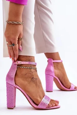 Best Damskie Sandały Na Obcasie Z Cyrkoniami Różowe Idealistic Damskie Sandały Na Obcasie