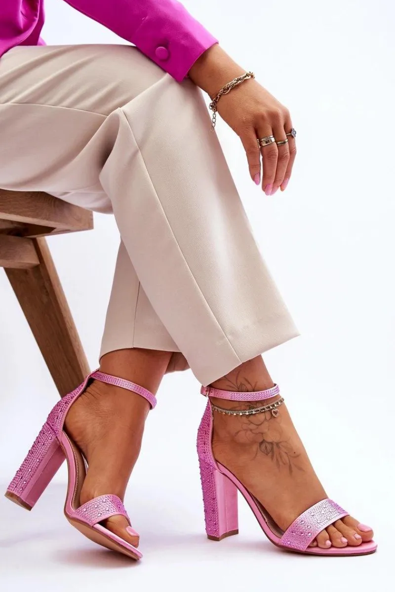 Best Damskie Sandały Na Obcasie Z Cyrkoniami Różowe Idealistic Damskie Sandały Na Obcasie