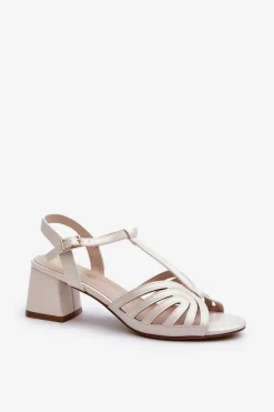 Damskie Sandały Na Obcasie Sergio Leone SK880 Perłowe Damskie Sandały Na Obcasie