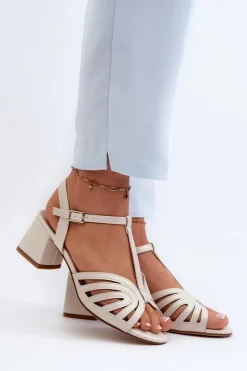 Damskie Sandały Na Obcasie Sergio Leone SK880 Perłowe Damskie Sandały Na Obcasie