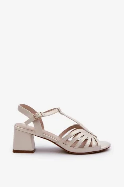 Damskie Sandały Na Obcasie Sergio Leone SK880 Perłowe Damskie Sandały Na Obcasie