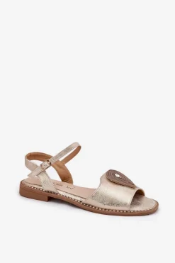 Sale Damskie buty S.Barski Damskie Sandały Na Płaskim Obcasie Z Ozdobą S.Barski KV51-098 Złote Złoty