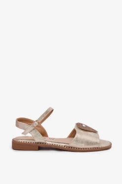 Sale Damskie buty S.Barski Damskie Sandały Na Płaskim Obcasie Z Ozdobą S.Barski KV51-098 Złote Złoty