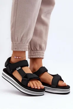Sandały Płaskie>Lee Cooper Damskie Sandały Na Platformie LCW-24-05-2753 Czarne Czarny