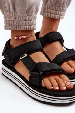 Sandały Płaskie></noscript>Lee Cooper Damskie Sandały Na Platformie LCW-24-05-2753 Czarne Czarny
