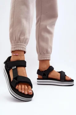 Sandały Płaskie></noscript>Lee Cooper Damskie Sandały Na Platformie LCW-24-05-2753 Czarne Czarny