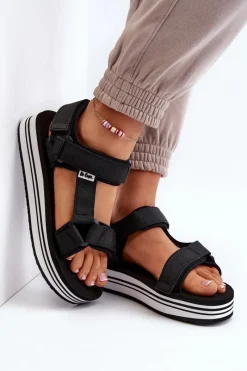 Sandały Płaskie></noscript>Lee Cooper Damskie Sandały Na Platformie LCW-24-05-2753 Czarne Czarny