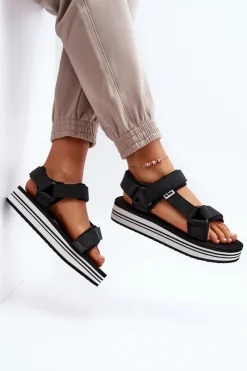Sandały Płaskie></noscript>Lee Cooper Damskie Sandały Na Platformie LCW-24-05-2753 Czarne Czarny