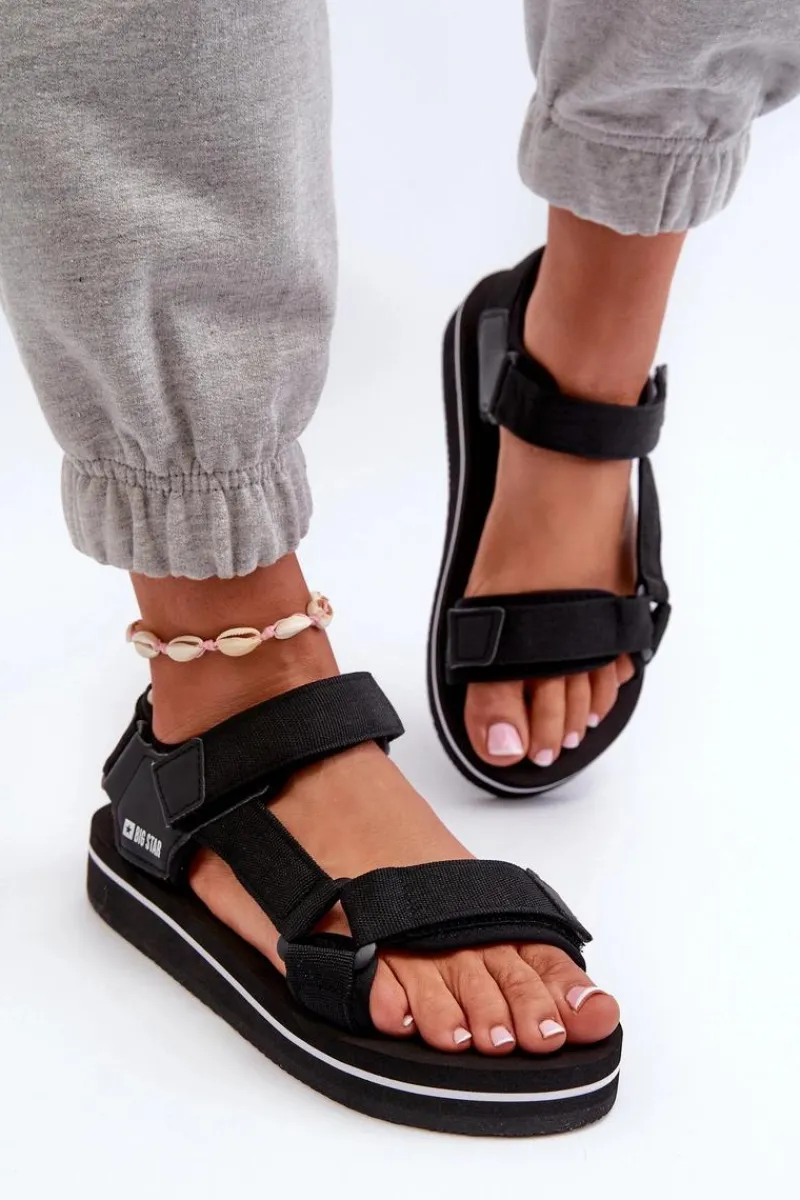 New Damskie Sandały Na Platformie Big Star NN274A532 Czarne Damskie Sandały Big Star|Sandały Płaskie