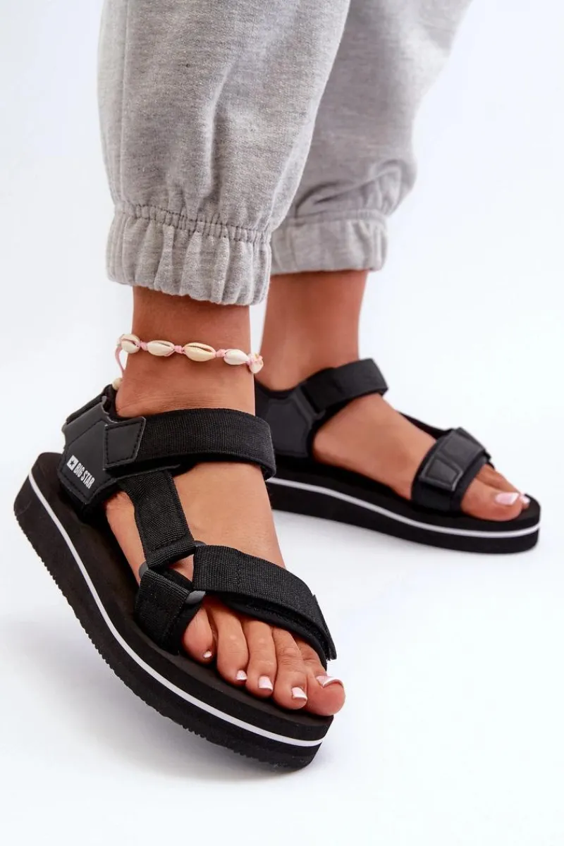 New Damskie Sandały Na Platformie Big Star NN274A532 Czarne Damskie Sandały Big Star|Sandały Płaskie