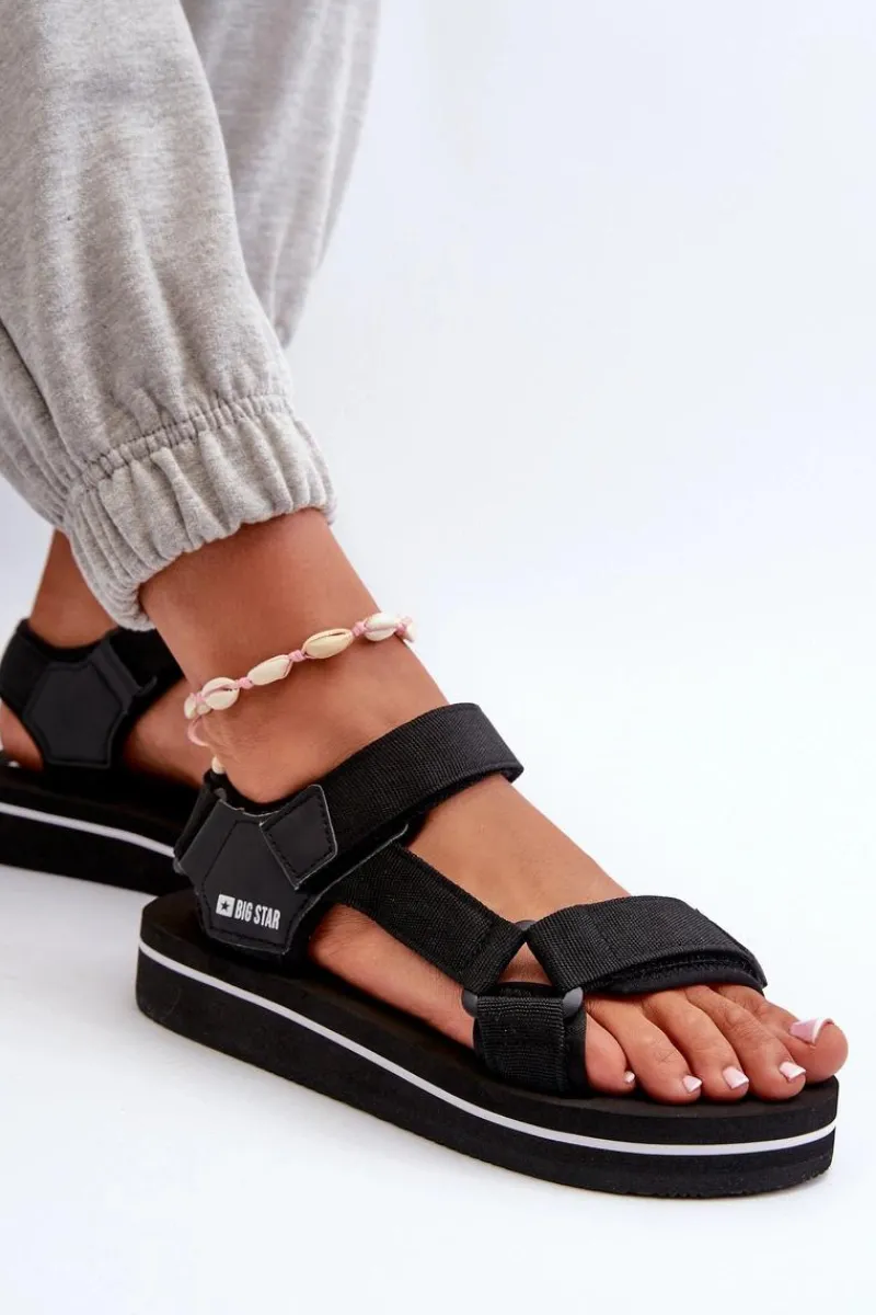 New Damskie Sandały Na Platformie Big Star NN274A532 Czarne Damskie Sandały Big Star|Sandały Płaskie