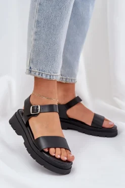 Clearance Damskie Sandały Na Platformie Czarne Evaretha Damskie Sandały Płaskie