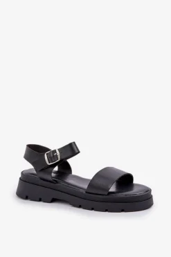 Clearance Damskie Sandały Na Platformie Czarne Evaretha Damskie Sandały Płaskie