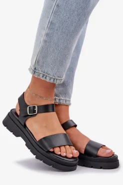 Clearance Damskie Sandały Na Platformie Czarne Evaretha Damskie Sandały Płaskie