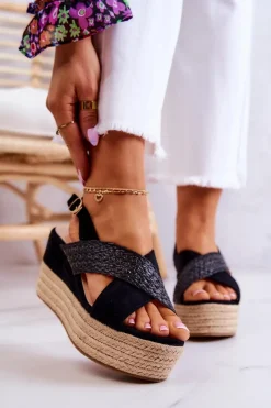 Sandały Na Koturnie>Boto Damskie Sandały Na Platformie Czarne Emmalee