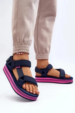 Sale Lee Cooper Damskie Sandały Na Platformie LCW-24-05-2754L Granatowe Niebieski
