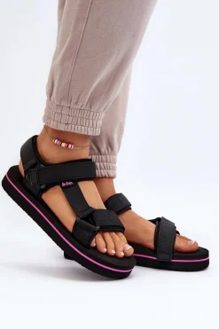 Outlet Damskie Sandały Na Platformie LCW-24-05-2751L Czarne Damskie Sandały Płaskie