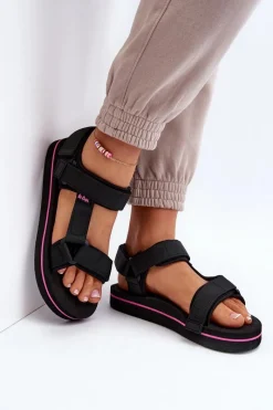 Outlet Damskie Sandały Na Platformie LCW-24-05-2751L Czarne Damskie Sandały Płaskie