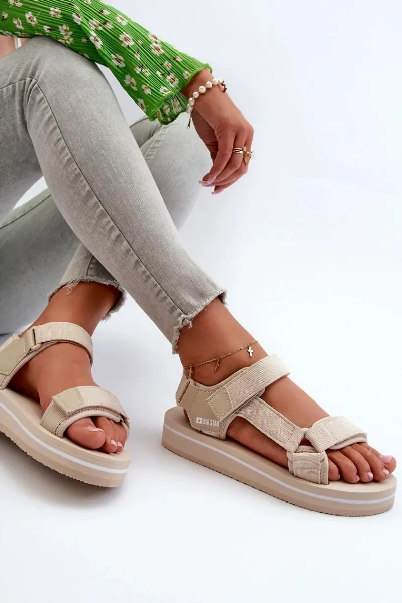Sandały Big Star|Sandały Płaskie>Big Star Shoes Damskie Sandały Na Platformie Big Star NN274A535 Beżowe Beżowy