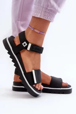 Clearance Damskie Sandały Na Platformie Big Star NN274778 Czarne Damskie Sandały Big Star|Sandały Płaskie