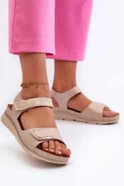 Sandały Na Koturnie|Sandały Płaskie>Evento Damskie Sandały Na Rzep Beżowe Risanni