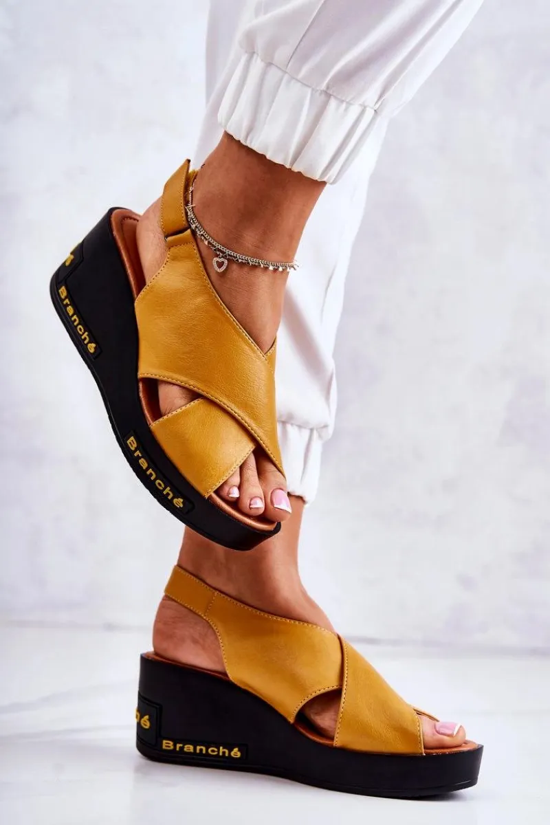 Sandały Na Koturnie>Buty damskie Vinceza Damskie Sandały Na Rzep Żółte Amaze