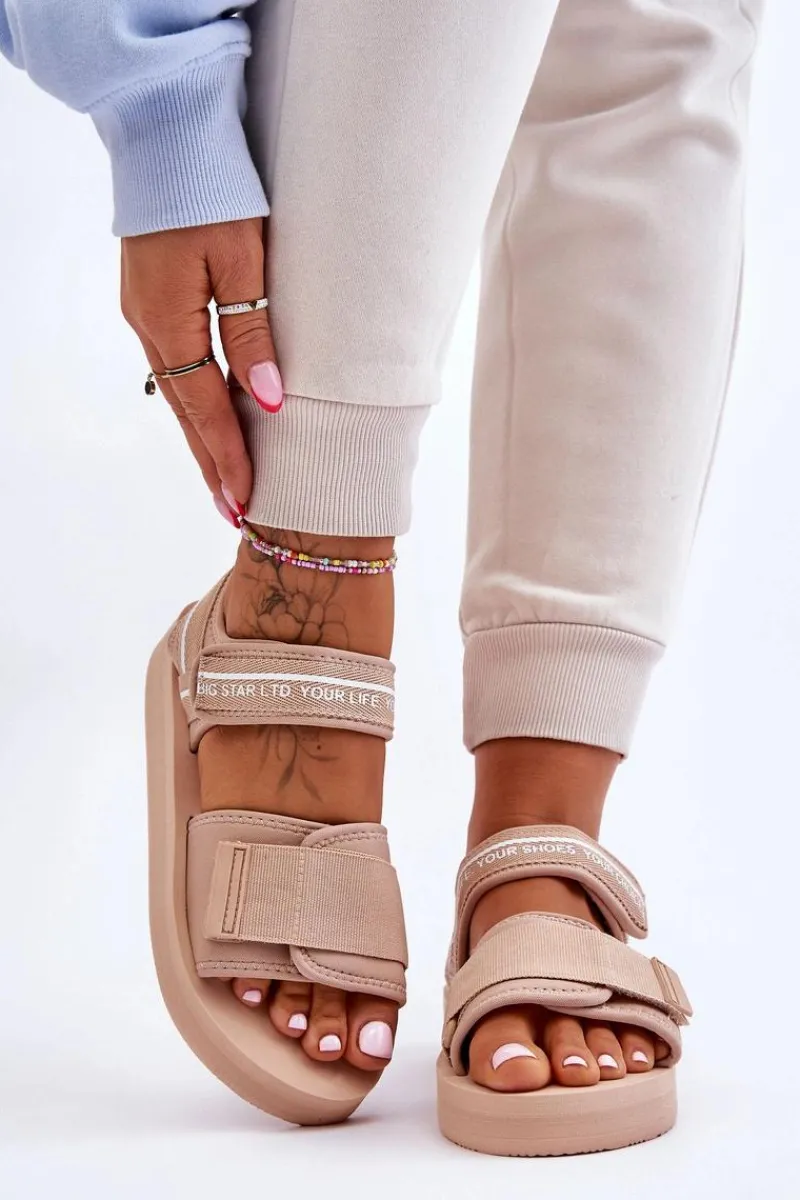 New Big Star Shoes Damskie Sandały Na Rzepy Big Star LL274787 Beżowe