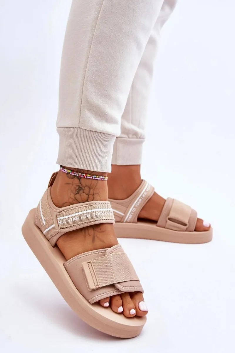 New Big Star Shoes Damskie Sandały Na Rzepy Big Star LL274787 Beżowe