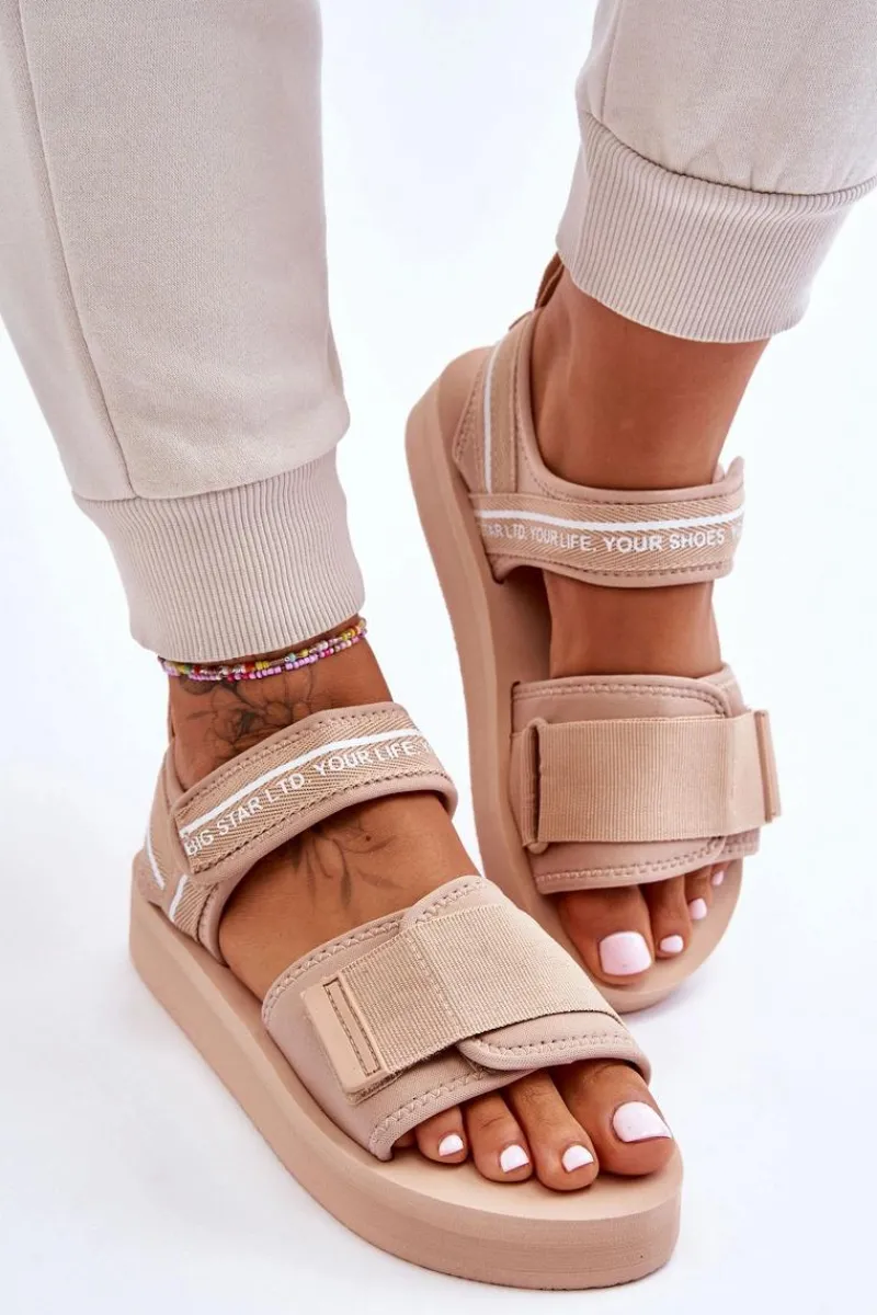 New Big Star Shoes Damskie Sandały Na Rzepy Big Star LL274787 Beżowe