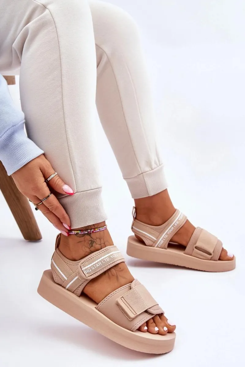 New Big Star Shoes Damskie Sandały Na Rzepy Big Star LL274787 Beżowe