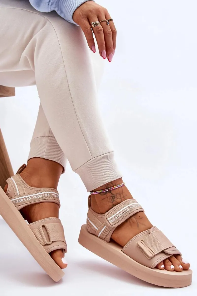 New Big Star Shoes Damskie Sandały Na Rzepy Big Star LL274787 Beżowe