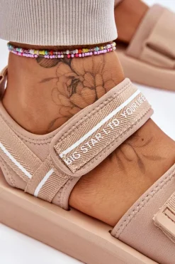 New Big Star Shoes Damskie Sandały Na Rzepy Big Star LL274787 Beżowe