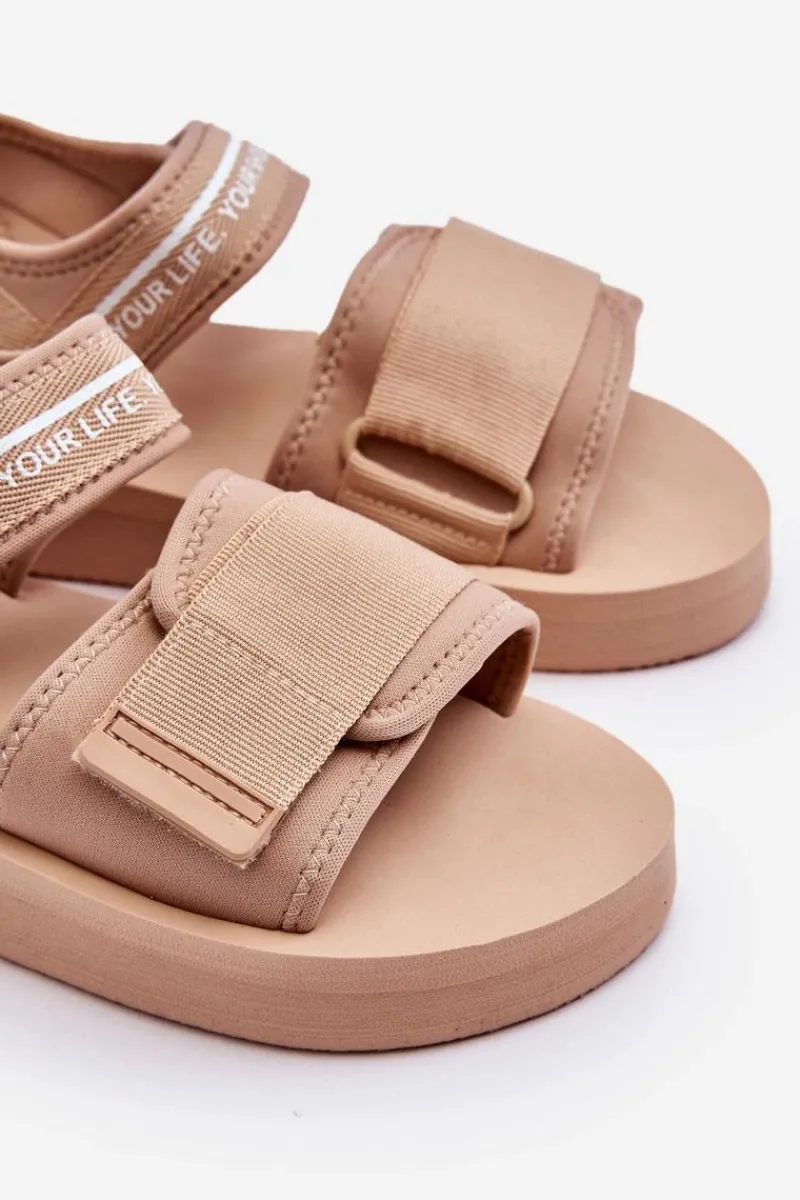 New Big Star Shoes Damskie Sandały Na Rzepy Big Star LL274787 Beżowe