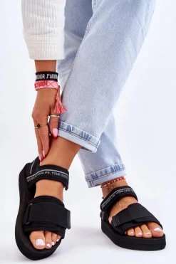 Damskie Sandały Na Rzepy Big Star LL274784 Czarne Damskie Sandały Big Star|Sandały Płaskie