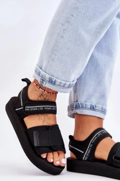 Damskie Sandały Na Rzepy Big Star LL274784 Czarne Damskie Sandały Big Star|Sandały Płaskie