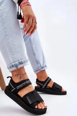 Damskie Sandały Na Rzepy Big Star LL274784 Czarne Damskie Sandały Big Star|Sandały Płaskie