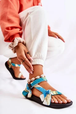 Sale Damskie Sandały Na Rzepy Zielone Caprisa Damskie Sandały Płaskie