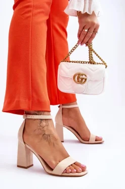 Clearance Boto Damskie Sandały Na Stabilnym Słupku Beżowe Lavissa