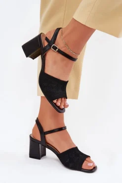 Sale Boto Damskie Sandały Na Słupkowym Obcasie Czarne Sarena Czarny