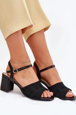Sale Boto Damskie Sandały Na Słupkowym Obcasie Czarne Sarena Czarny