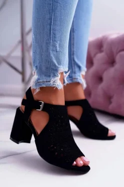 Sandały Na Obcasie>Boto Damskie Sandały Na Słupku Peep Toe Czarne Olenia