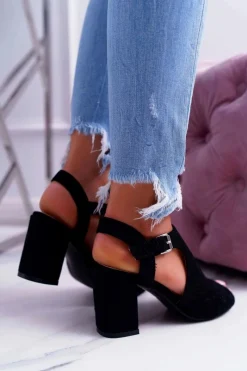 Sandały Na Obcasie>Boto Damskie Sandały Na Słupku Peep Toe Czarne Olenia