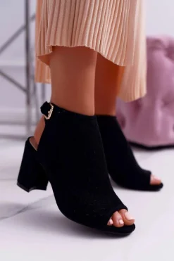 Sandały Na Obcasie>Boto Damskie Sandały Na Słupku Peep Toe Czarne Florina