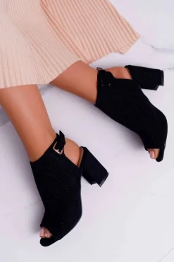 Sandały Na Obcasie>Boto Damskie Sandały Na Słupku Peep Toe Czarne Florina