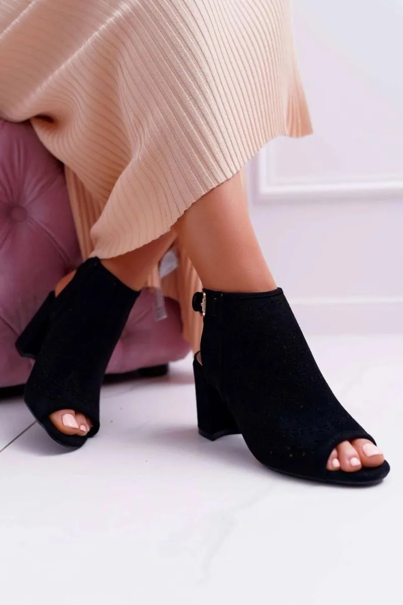 Sandały Na Obcasie>Boto Damskie Sandały Na Słupku Peep Toe Czarne Florina