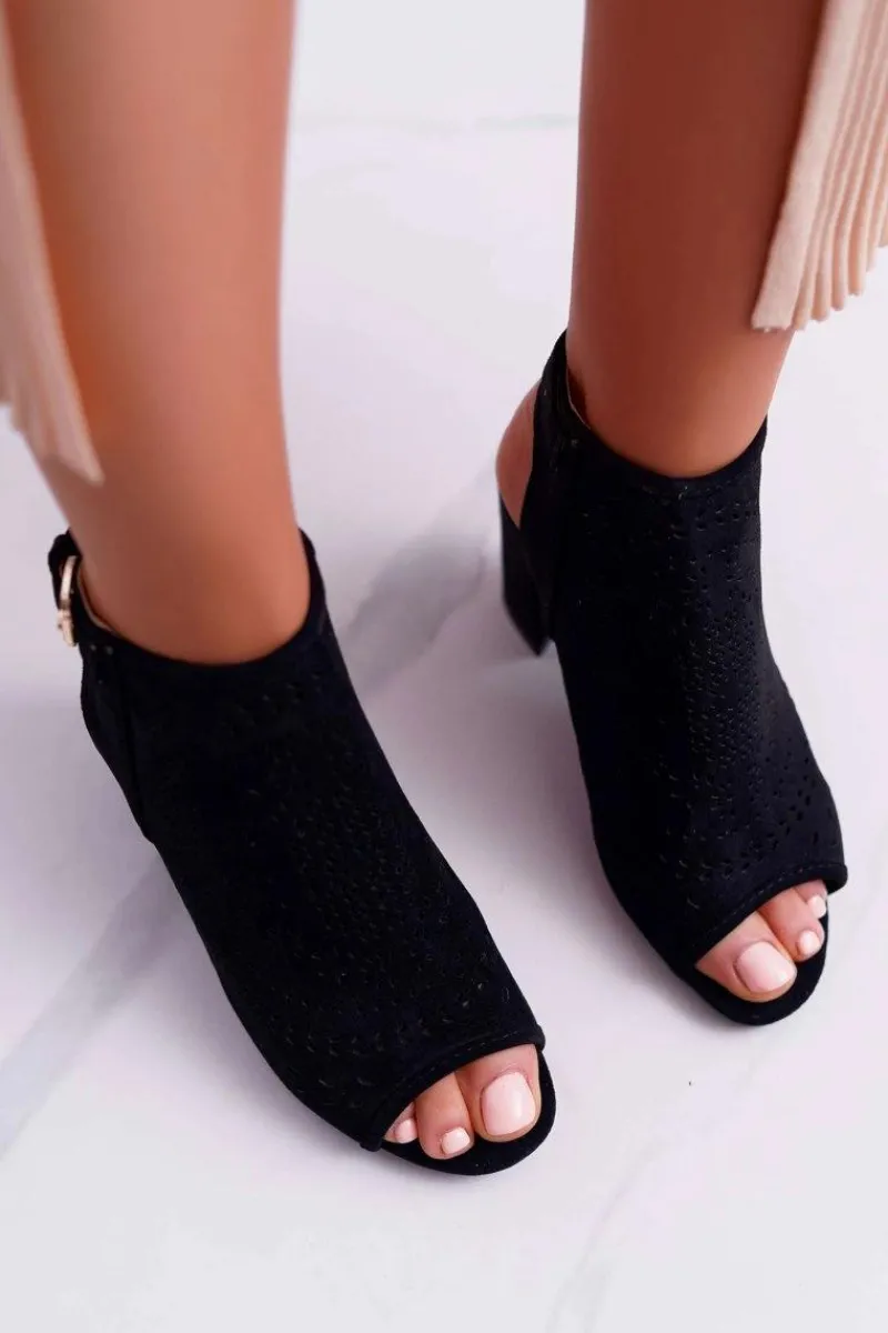 Sandały Na Obcasie>Boto Damskie Sandały Na Słupku Peep Toe Czarne Florina