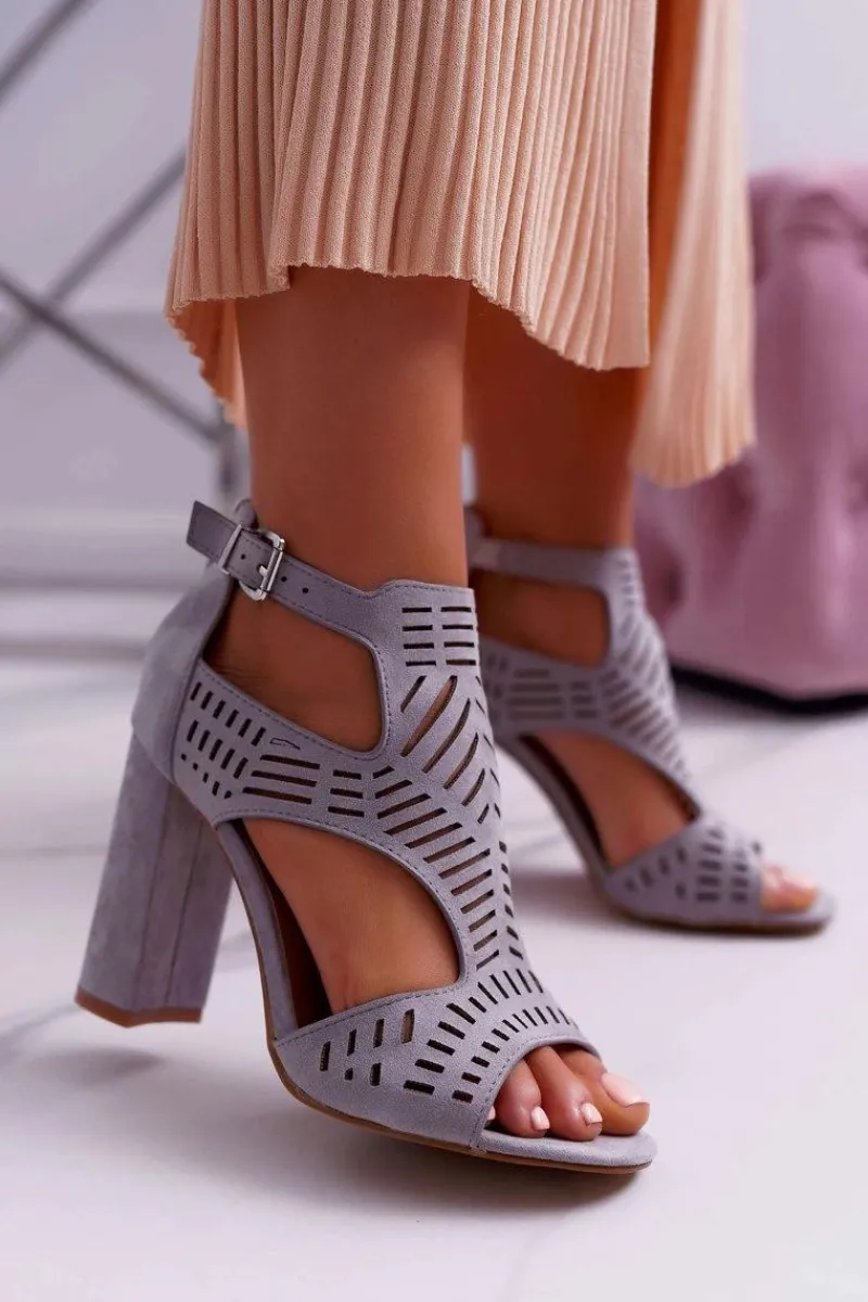 Sandały Na Obcasie>Boto Damskie Sandały Na Słupku Peep Toe Szare Carmelita