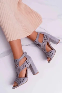 Sandały Na Obcasie>Boto Damskie Sandały Na Słupku Peep Toe Szare Carmelita